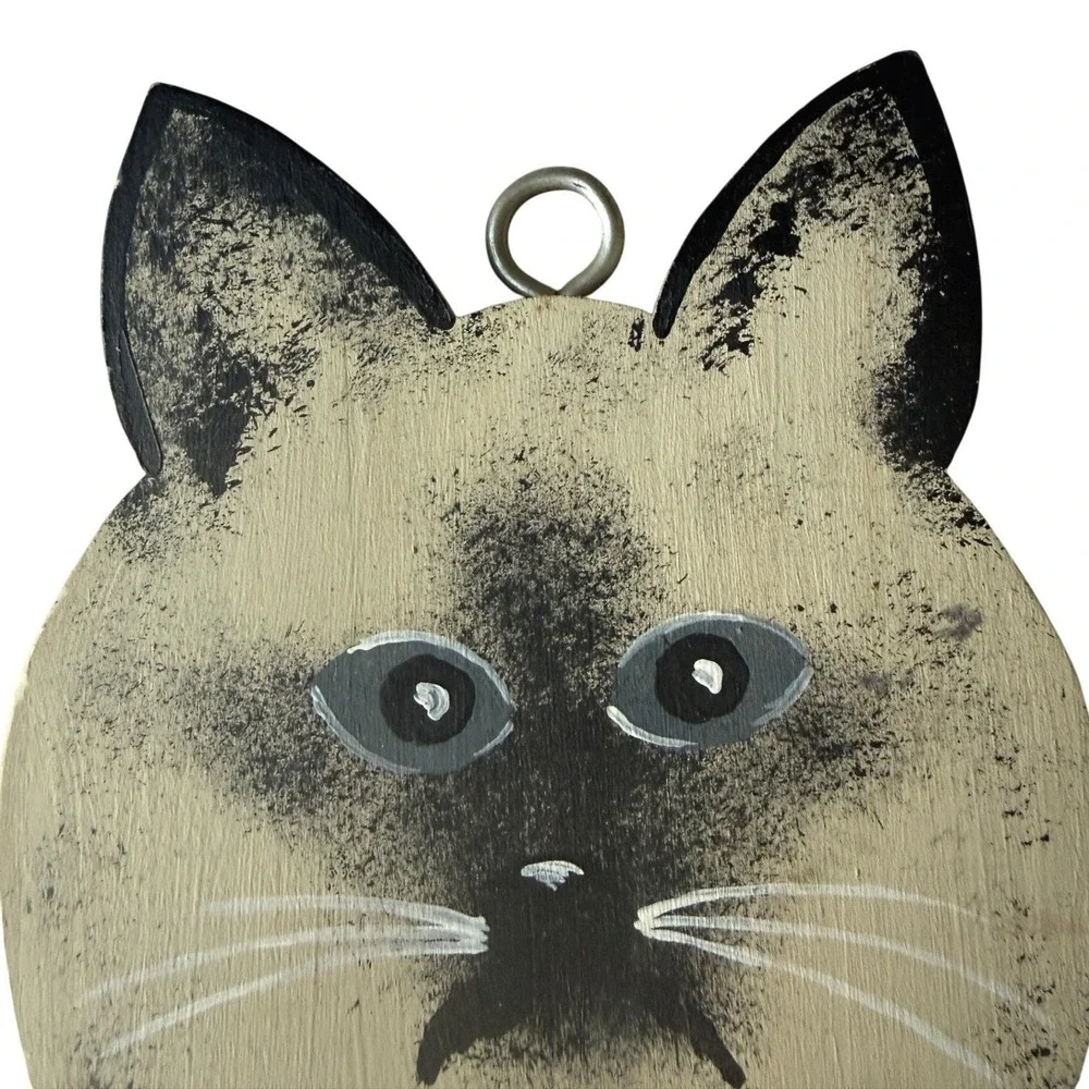 Vintage 1980 Folk Art Hand Painted Wood Cat art 2